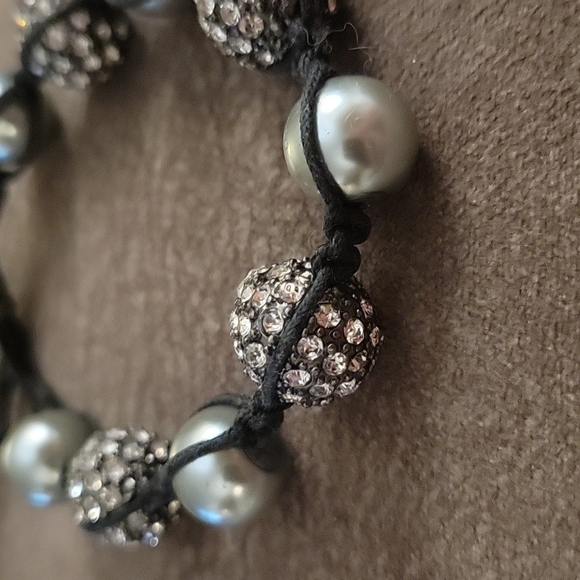 GLASS Pearl Disco Ball Beaded Macrame Slide Shamballa Bracelet - Picture 3 of 8